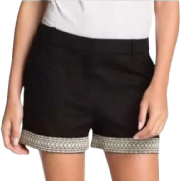 Kate Spade NY Black Linen White Geometric Embroidered Lining Shorts sz US 2 NEW - Picture 2 of 11
